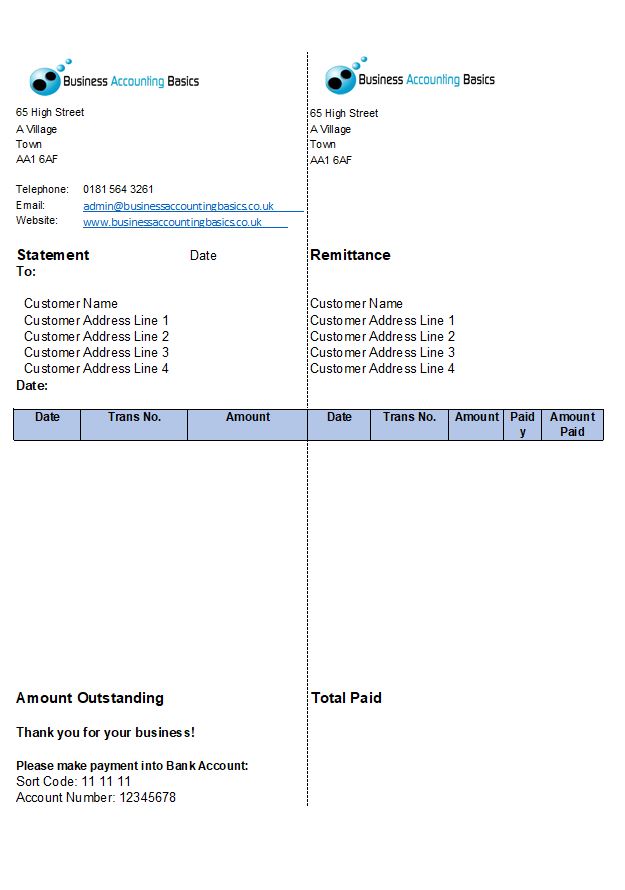 Billing or Statement of Account Template Customer Statement Template Branded