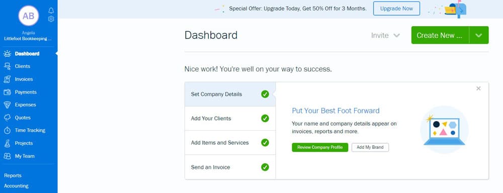 Small Business Accounting Software FreshBooks review dashboard