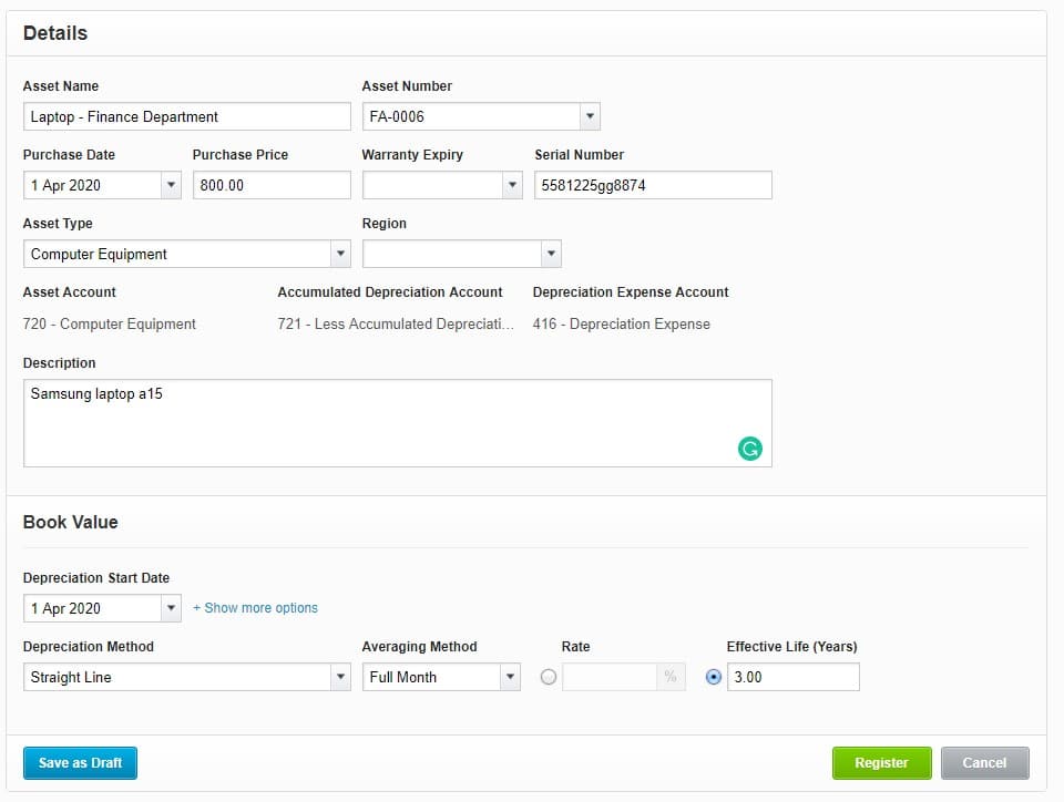 Fixed Asset Register for Small Businesses Xero new fixed asset register