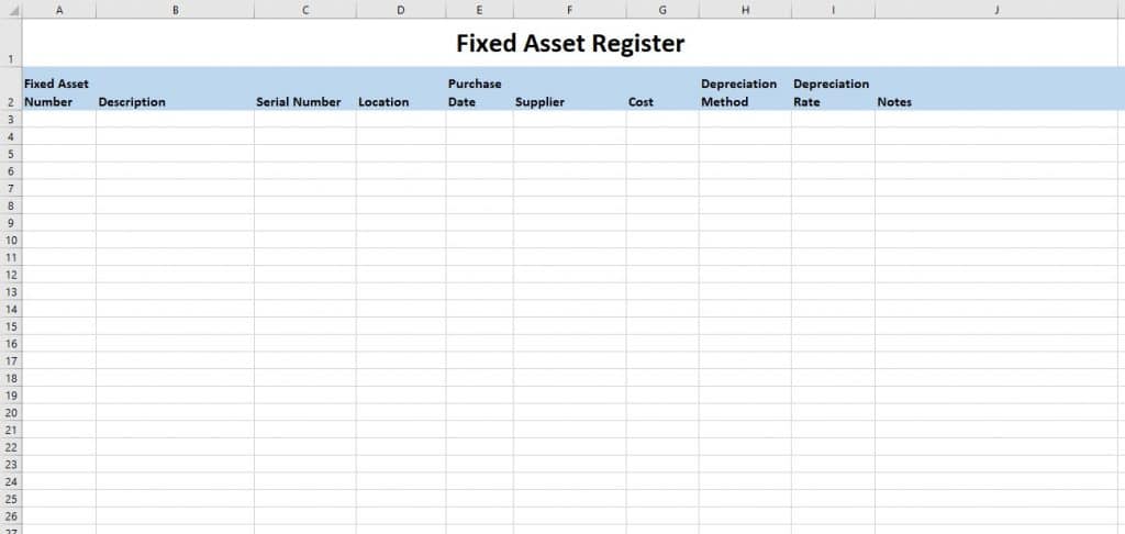 Fixed Asset Register for Small Businesses Fixed Asset Register Template Spreadsheet Excel