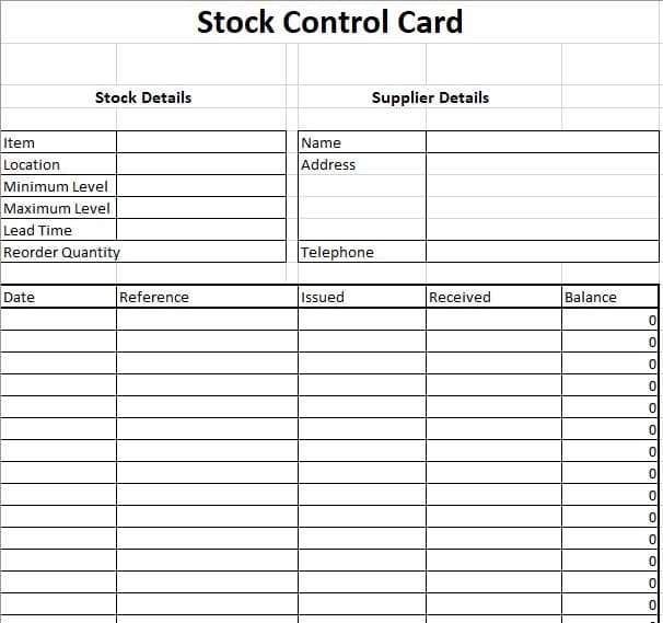 Manual Stock Control System for Small Business manual inventory record card template
