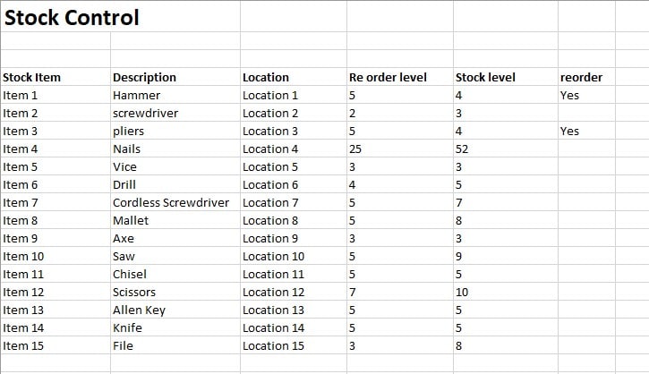 Manual Stock Control System for Small Business Manual stock control template