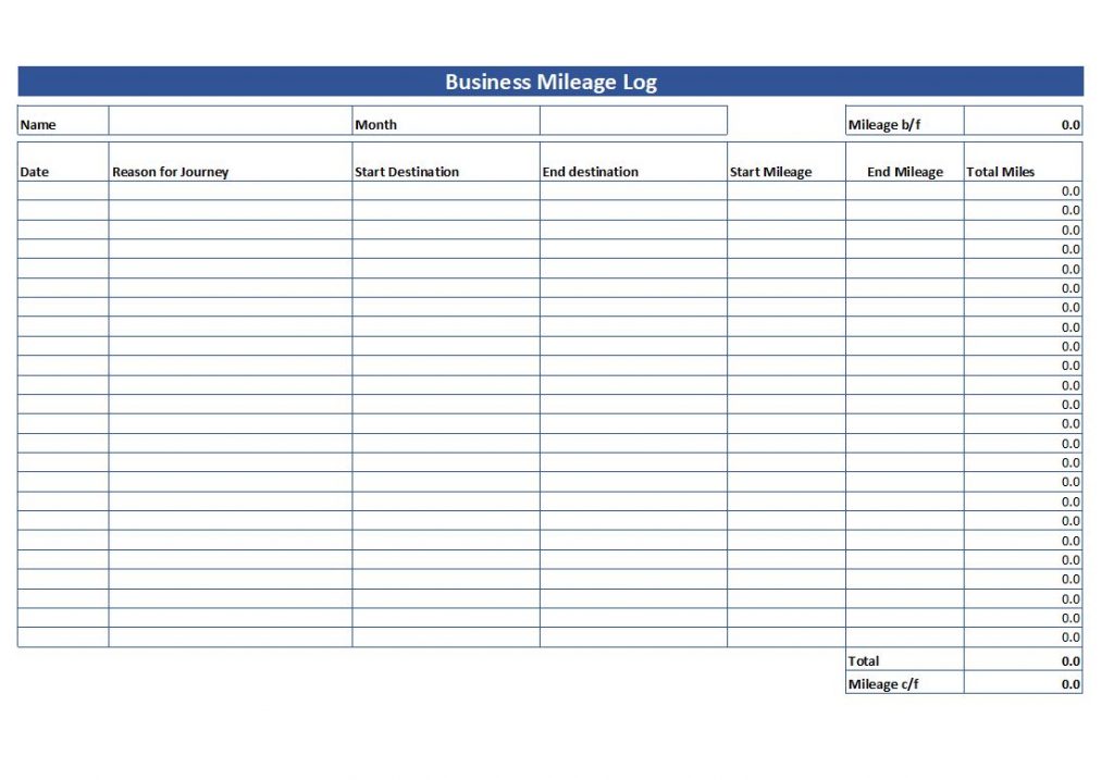 Free Bookkeeping Forms Simple Mileage Log Template