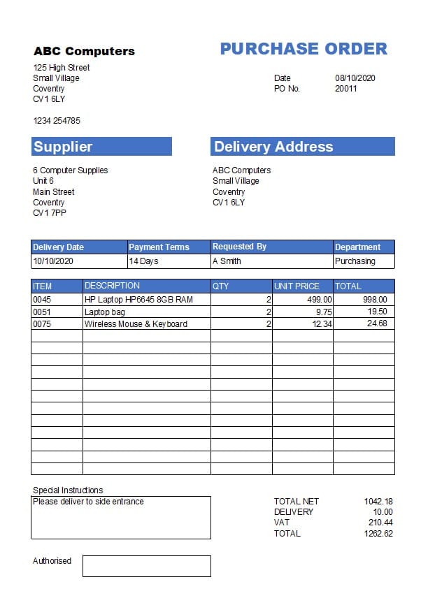 Free Excel Bookkeeping Templates for Small Business Purchase Order Template Example