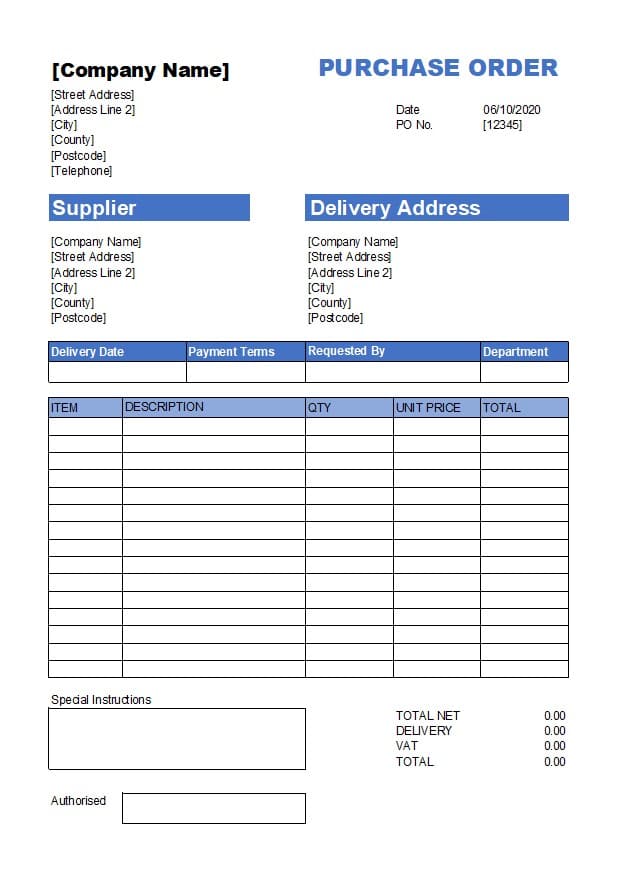 Free Purchase Order Template Purchase Order Template Excel