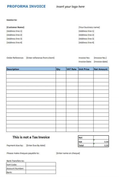 Proforma Invoice Template Proforma invoice template