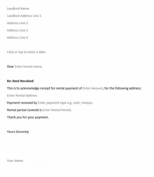 Rent Receipt Letter Template in Word Rent Receipt Letter Template in Word