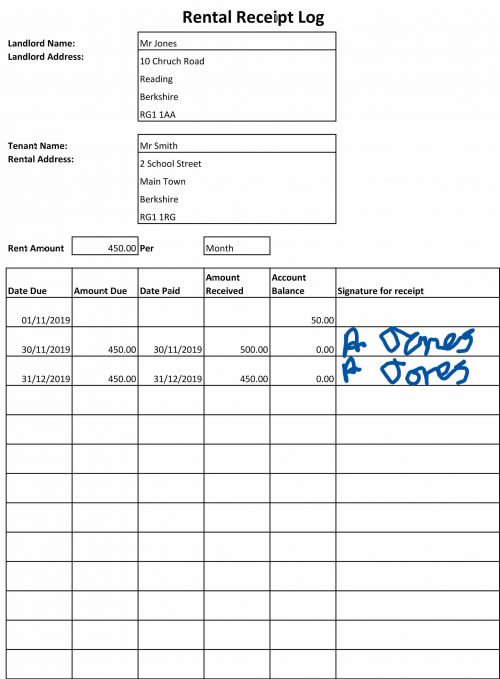 Rent Receoved Log Book Example Rent Receoved Log Book Example
