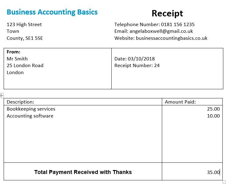 Word Receipt Template Sales Receipt Example