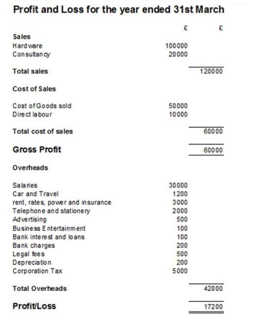 Profit and Loss Statement (P&L) Sample profit and loss statement