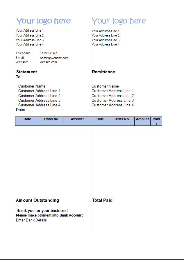Free Excel Bookkeeping Templates for Small Business statement of account template