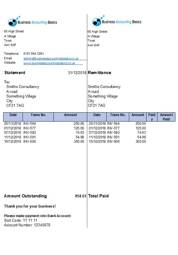 Billing or Statement of Account Template Customer Statement of Account Example