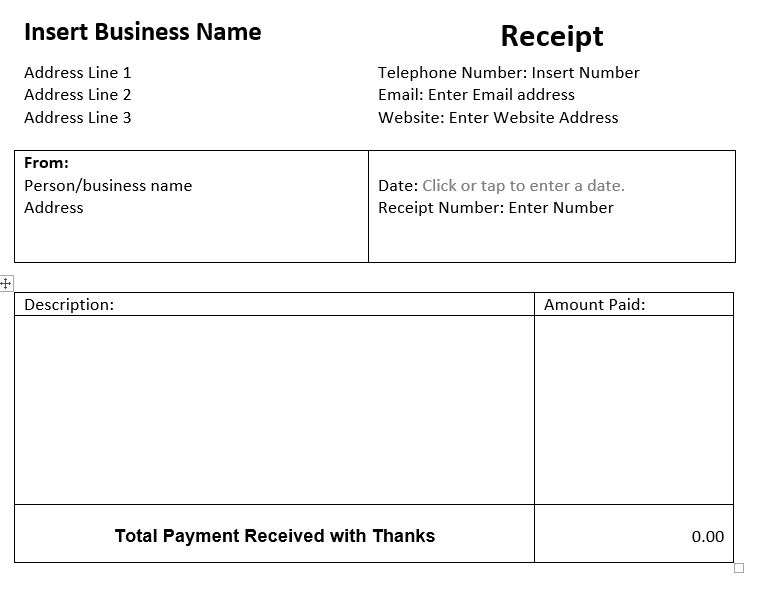 Free Excel Bookkeeping Templates for Small Business Word Receipt Template