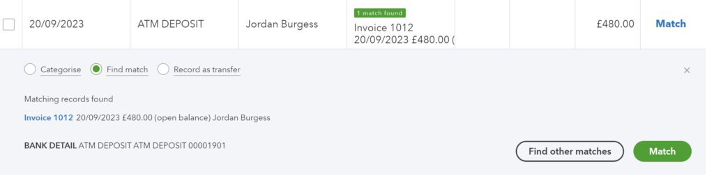 Why Use a Free Business Bank Account and QuickBooks? Matching bank transactions in QuickBooks example