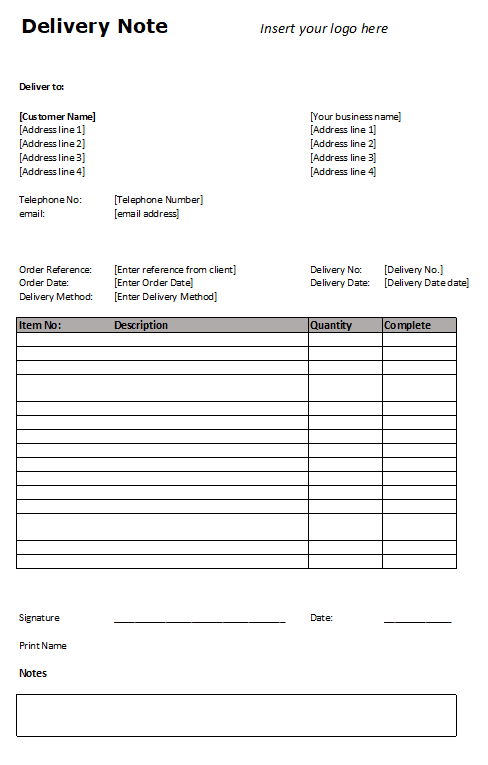 Delivery Note Template Excel free delivery note template