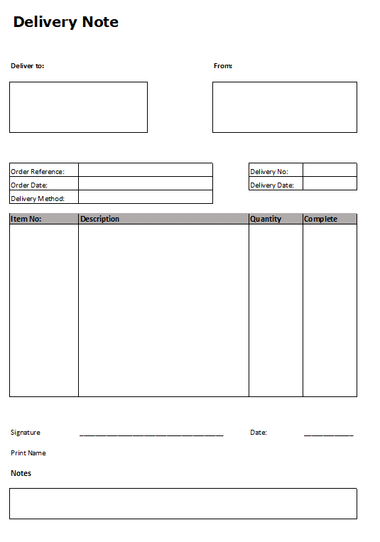 Delivery Note Template Delivery Note Template PDF