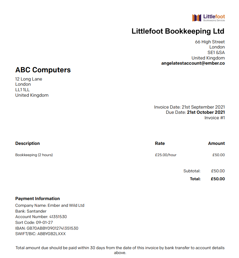 Ember Accounting Software Review Ember Example Sales Invoice