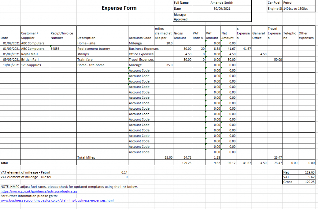 Free Excel Bookkeeping Templates for Small Business Expenses Spreadsheet UK Example