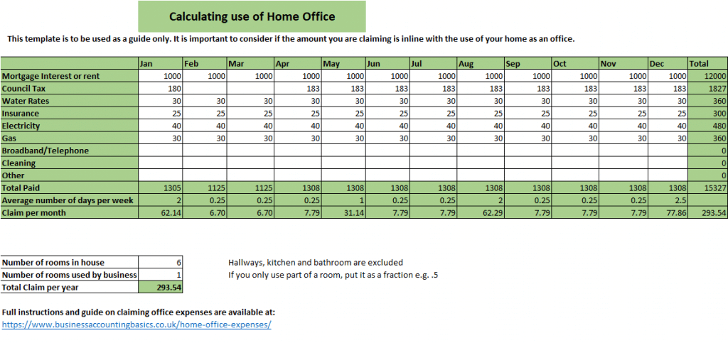 Free Excel Bookkeeping Templates for Small Business Calculating home office expenses Excel Template