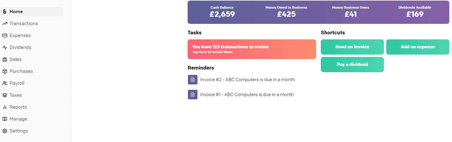 Accounting Software Reviews Ember Accounting Home Screen