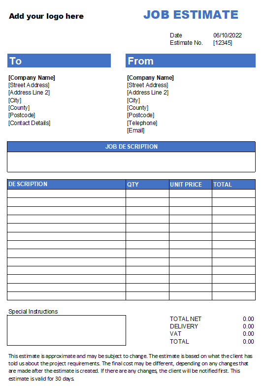 Free Excel Bookkeeping Templates for Small Business Free job estimate template download
