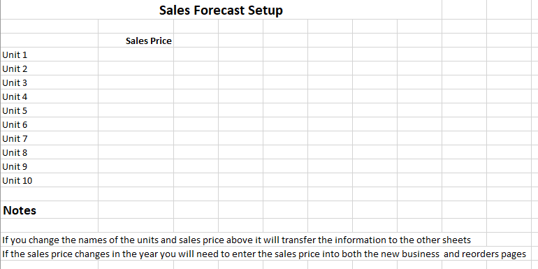 Sales Forecast Template for Small Business Sales Forecasting template setup