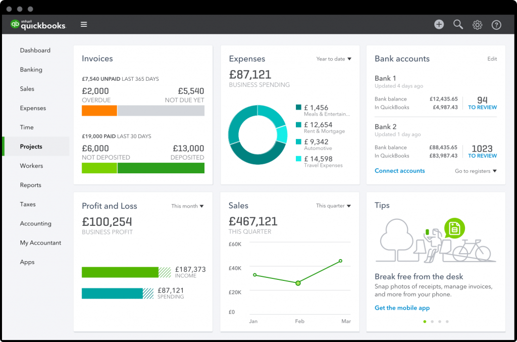 Small Business Accounting Software Quickbooks review dashboard