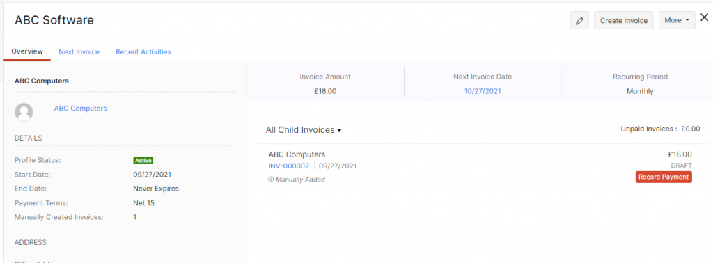 Zoho Books Accounting Software Review Zoho Books recurring invoice