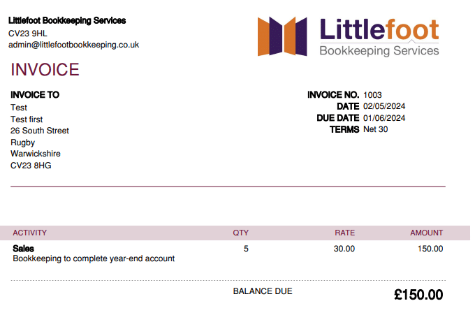 Intuit QuickBooks Online Review - Accounting Software UK 2025 QuickBooks example invoice using a template