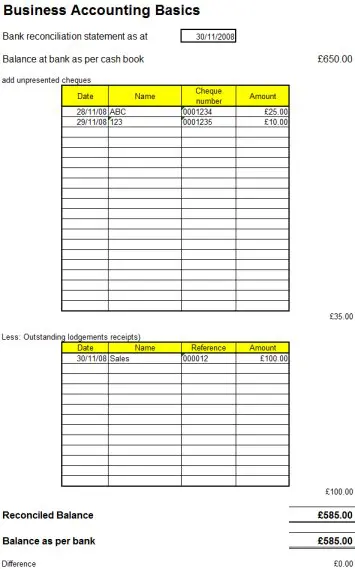Bank Reconciliation Statement Business Bank Reconciliation Template