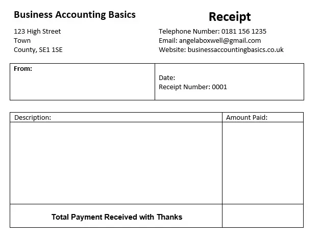 Bookkeeping Examples for Small Business and Students Cash Receipt Template printable