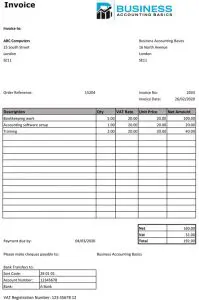 Accounting Source Documents and Accurate Records Sales Invoice Template UK VAT example