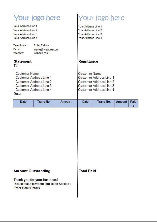 Statement Of Account - Customers Statements, Example and Template statement of account template