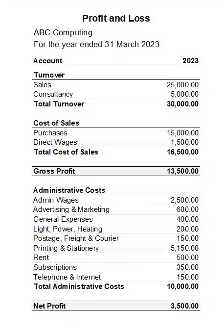 Understanding The Expense Account example income statement showing turnover, gross profit and net profit